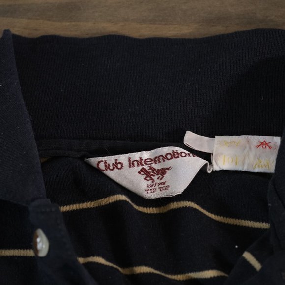 Club International Men's Small Short Sleeved Striped Polo Collared Blue Shirt - Picture 3 of 7